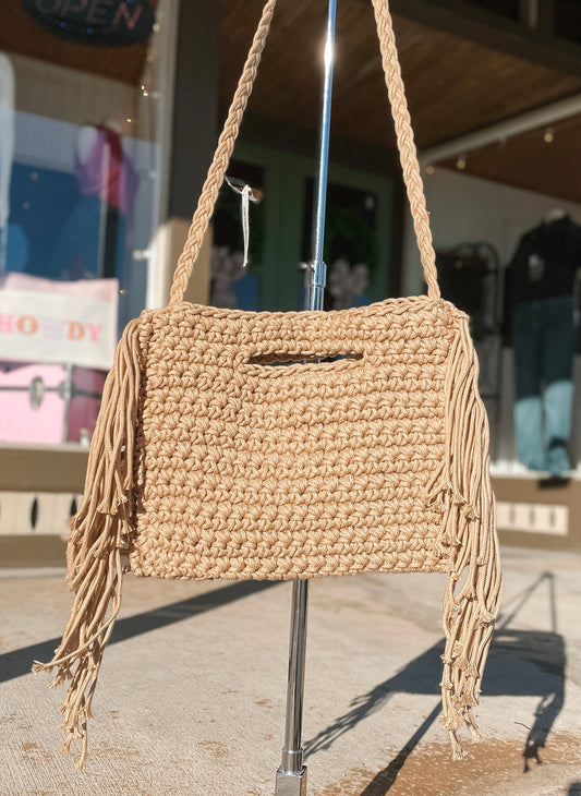 Khaki Braid and Fringe Purse