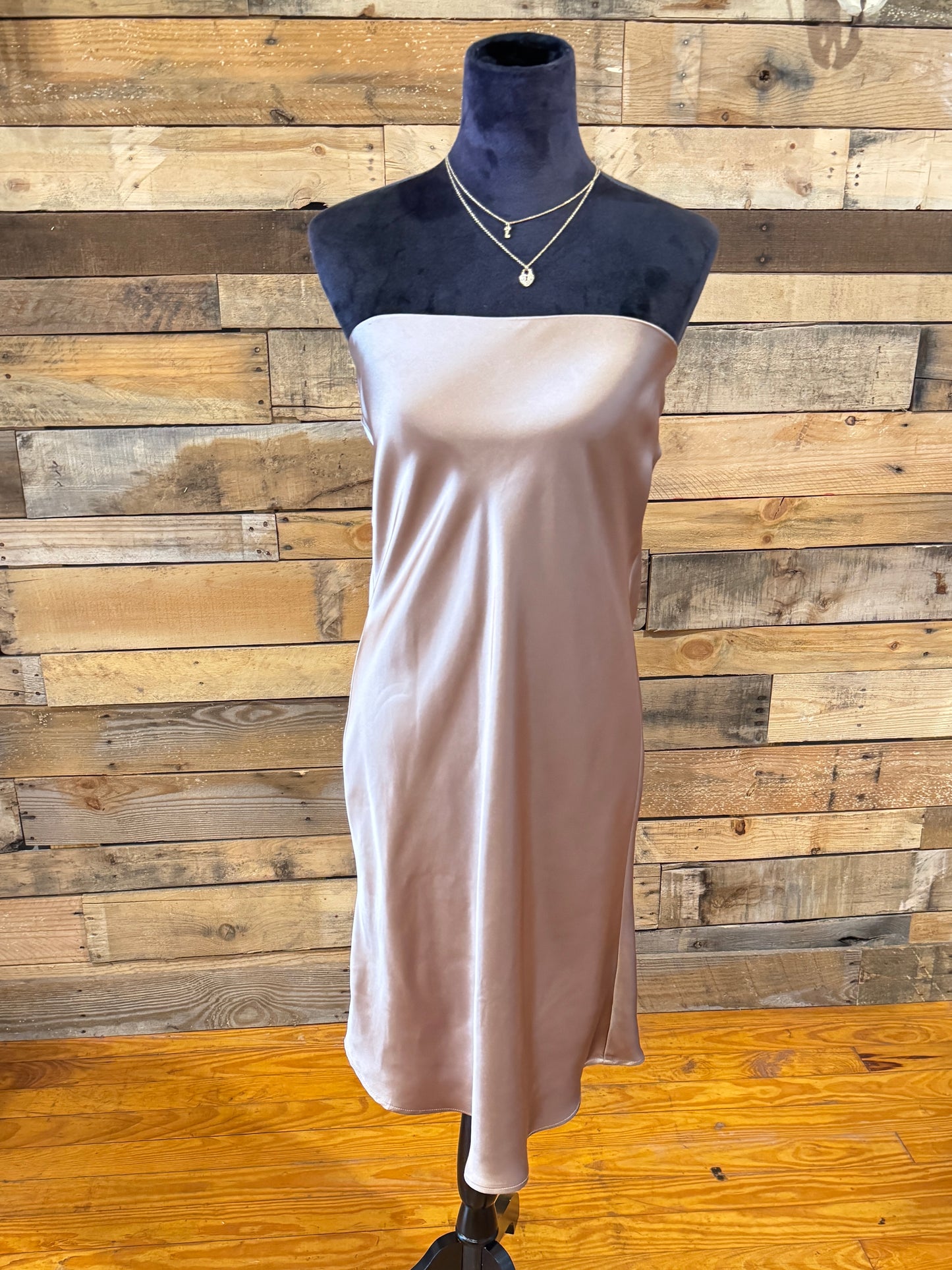 Taupe Satin Midi Skirt