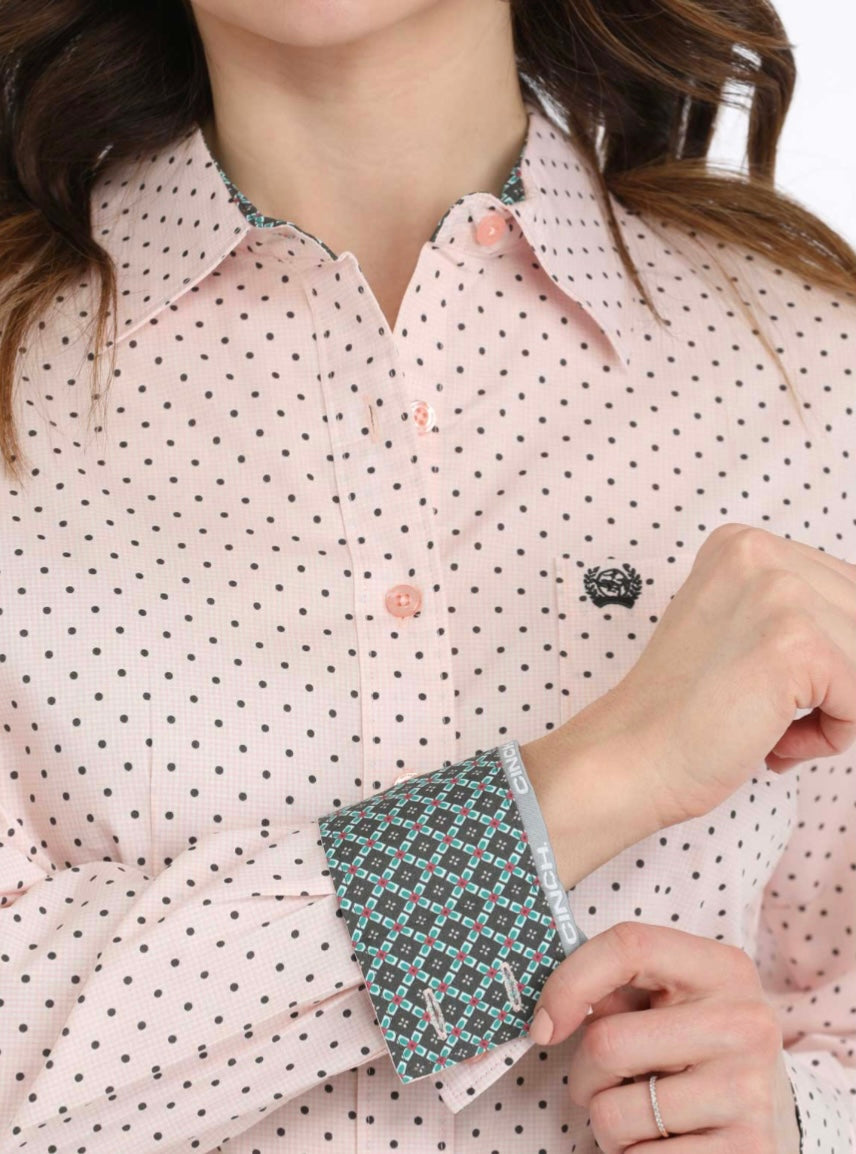 Cinch Pink Dot Button Down