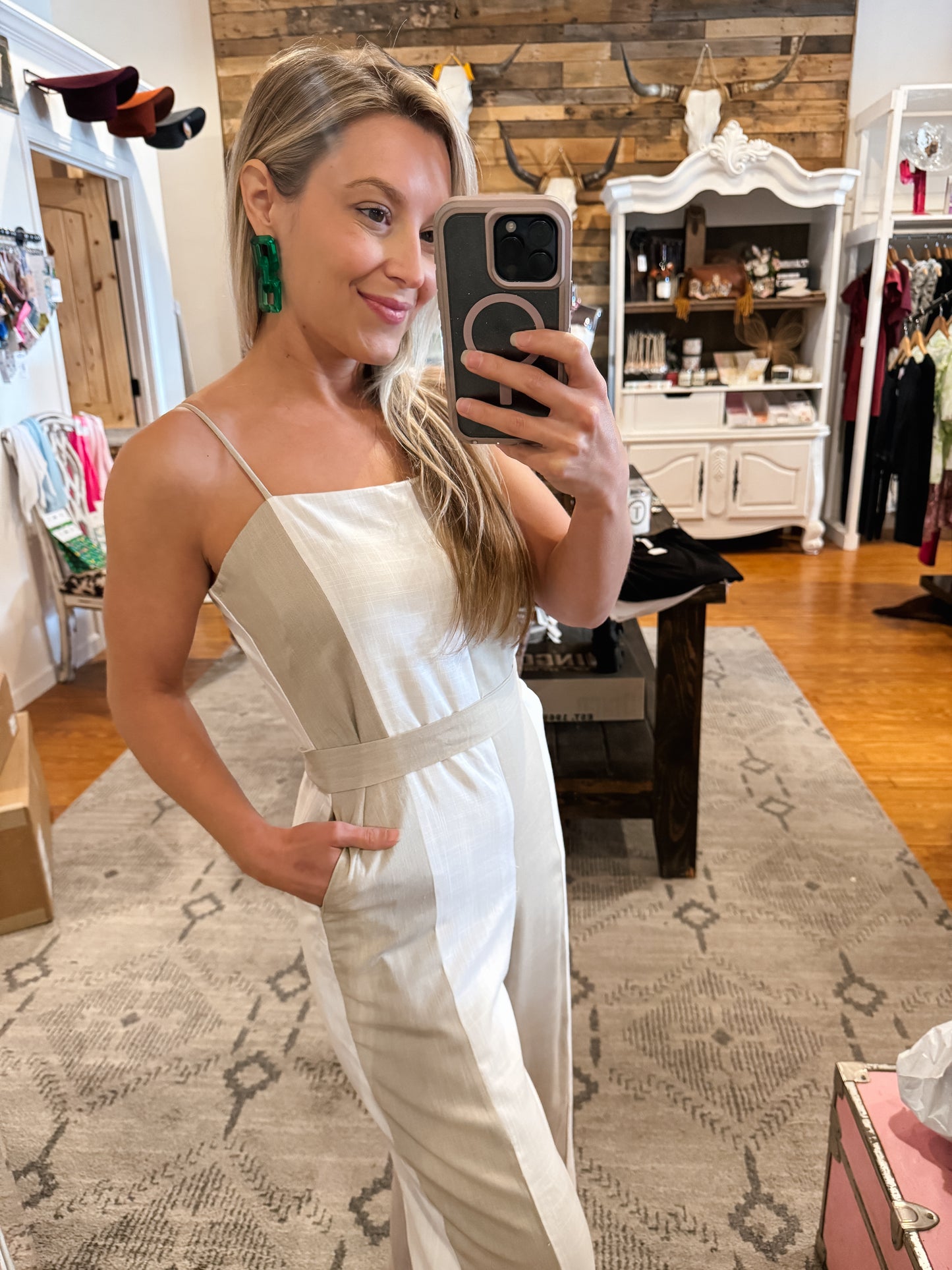 Taupe & White Crop Flare Jumpsuit