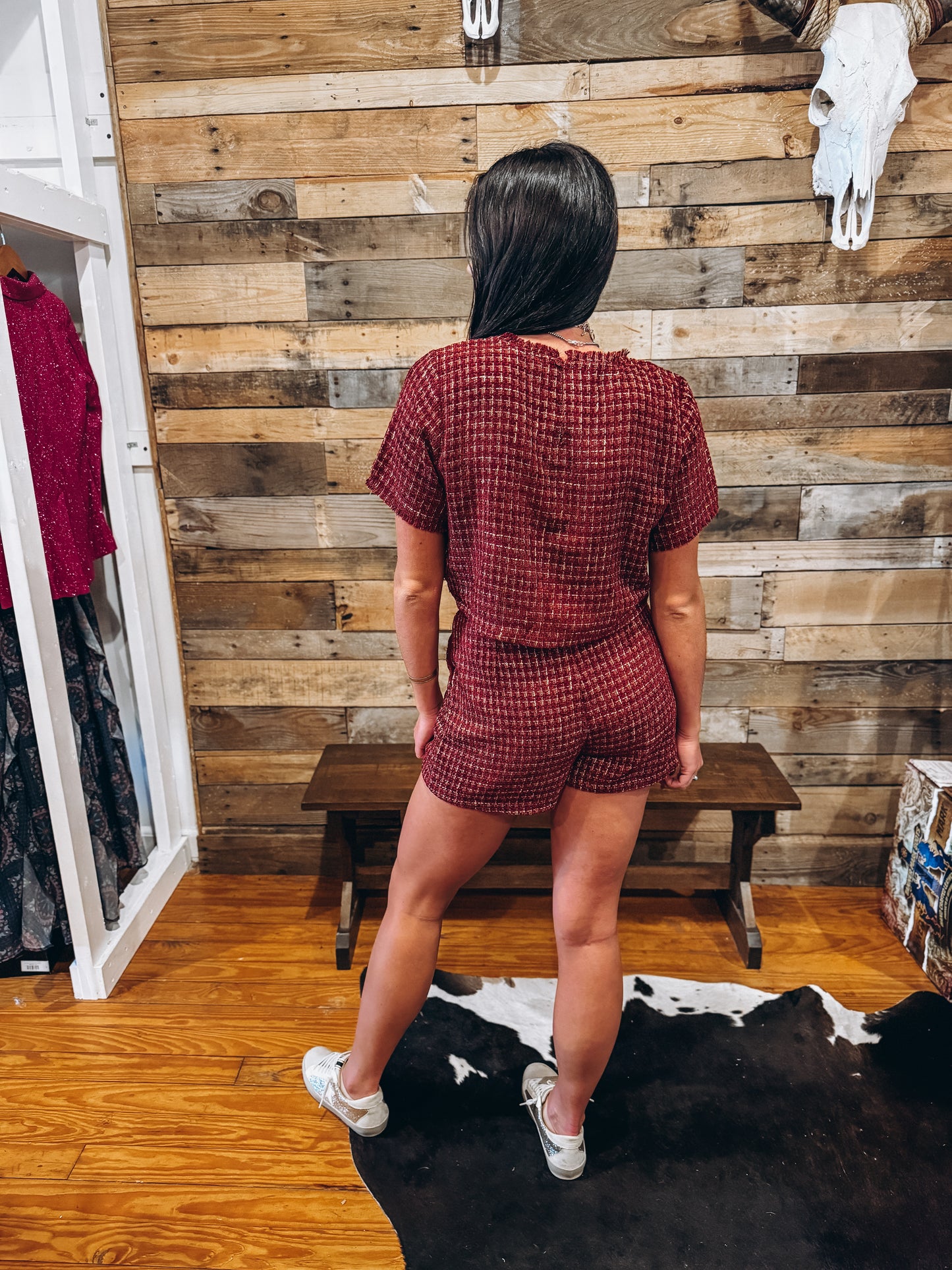 Maroon Tweed Top