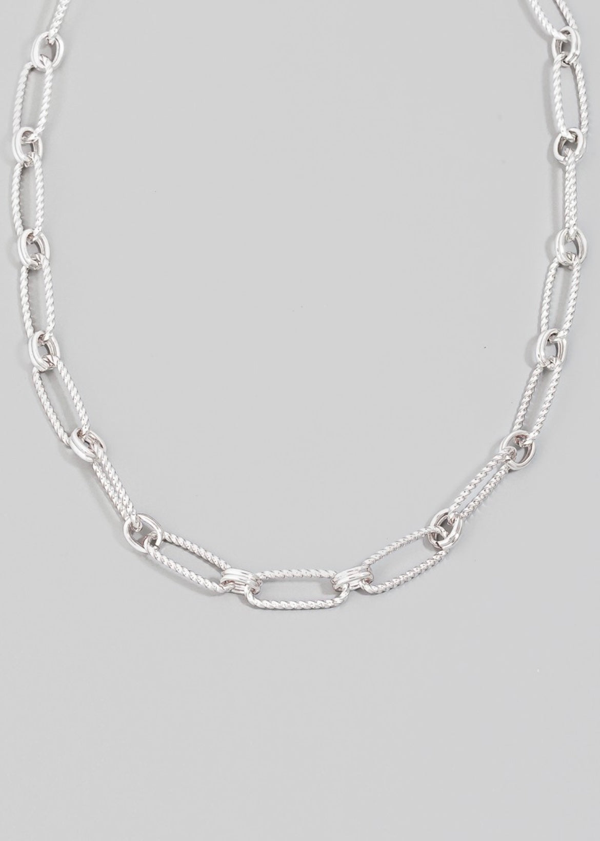 Silver Oval Twist Chain Necklace