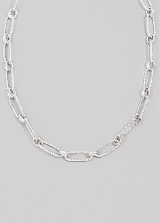 Silver Oval Twist Chain Necklace