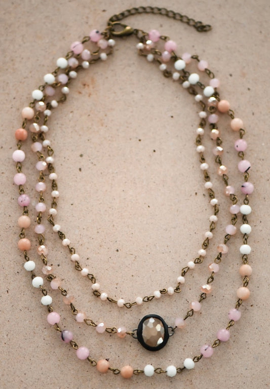 Pink Layered Glass Bead Necklace