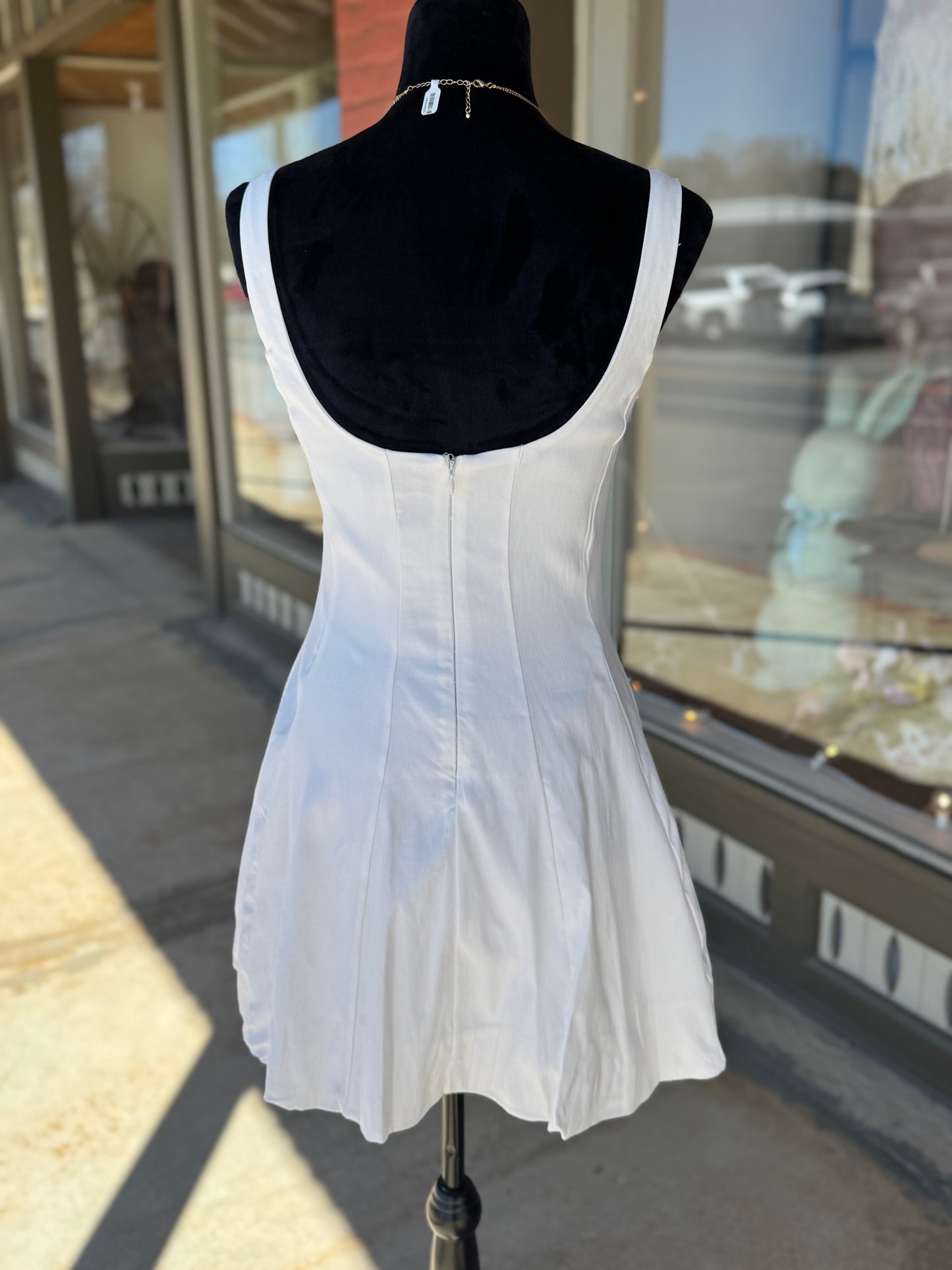 White Square Neck Dress