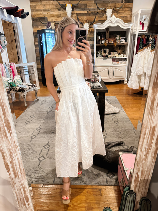 White Embossed Midi Dress