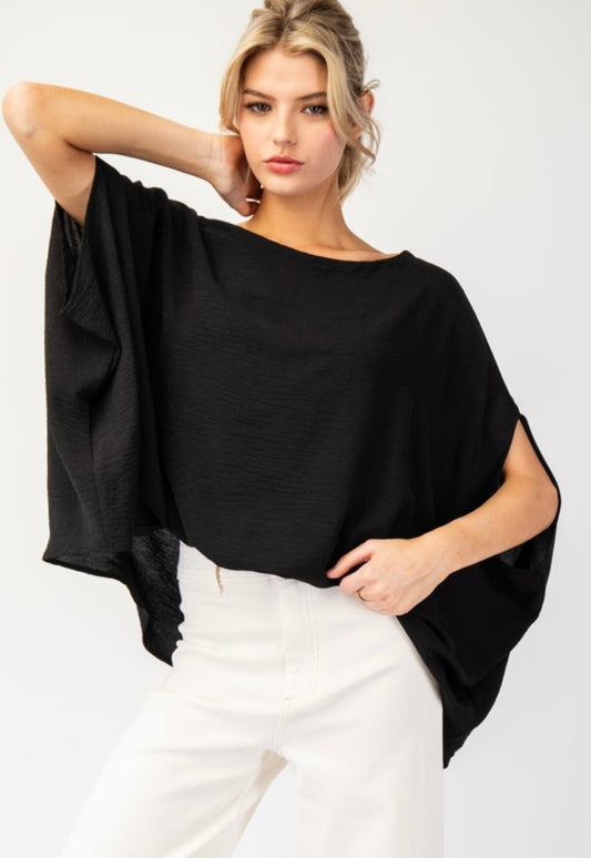 Black Sleeveless Bat Wing Top