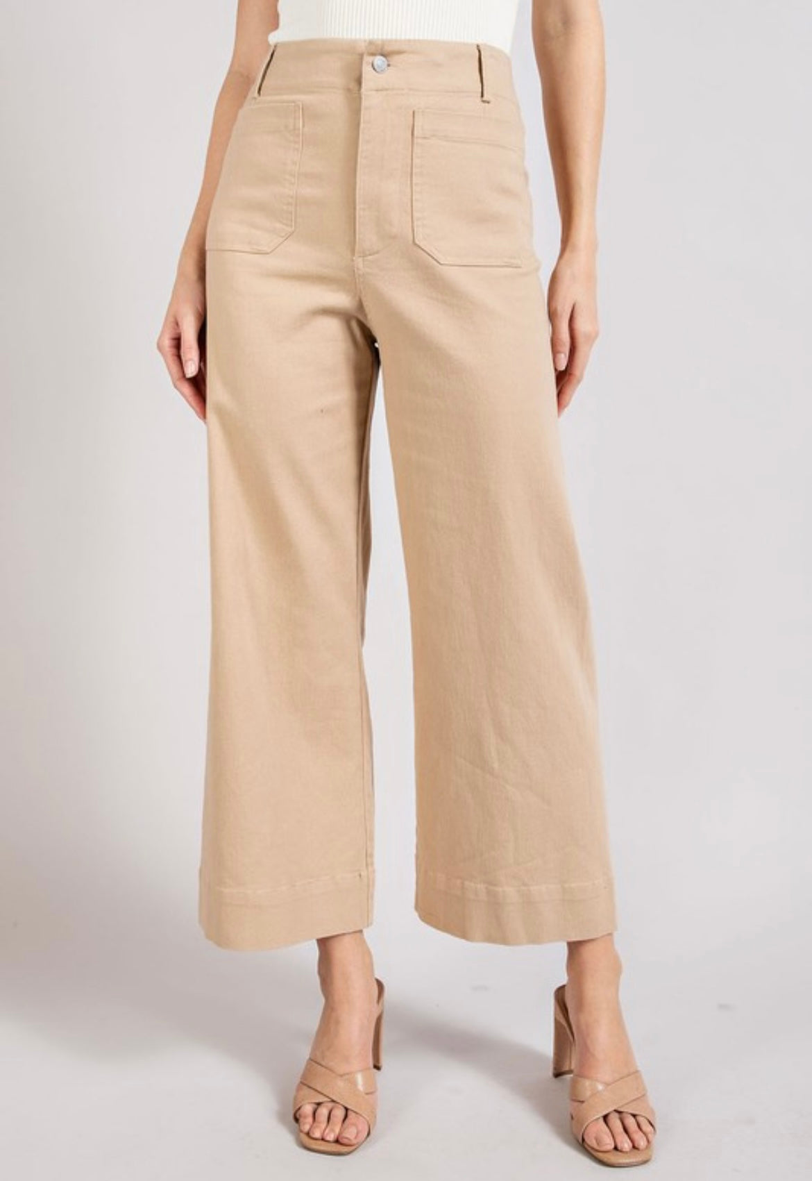 Dark Khaki Square Pocket Crop Denim