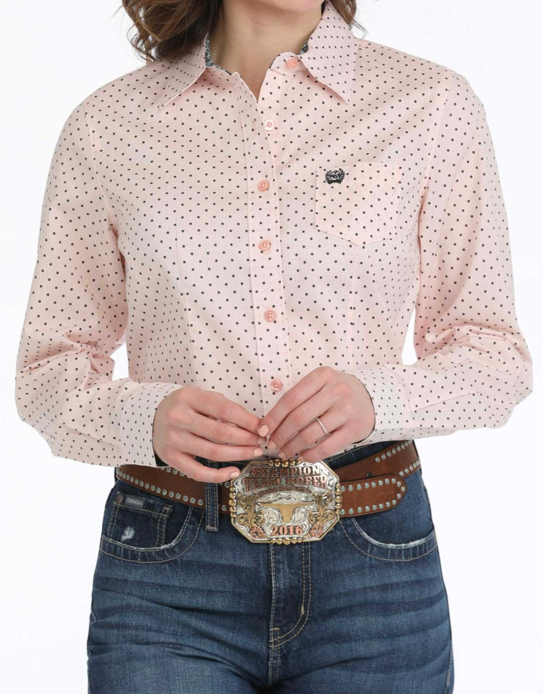 Cinch Pink Dot Button Down