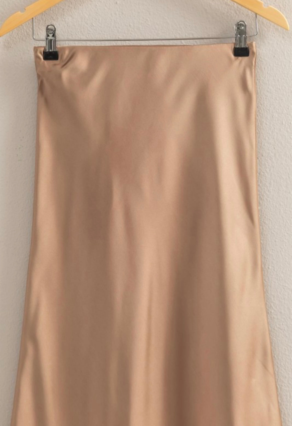 Taupe Satin Midi Skirt