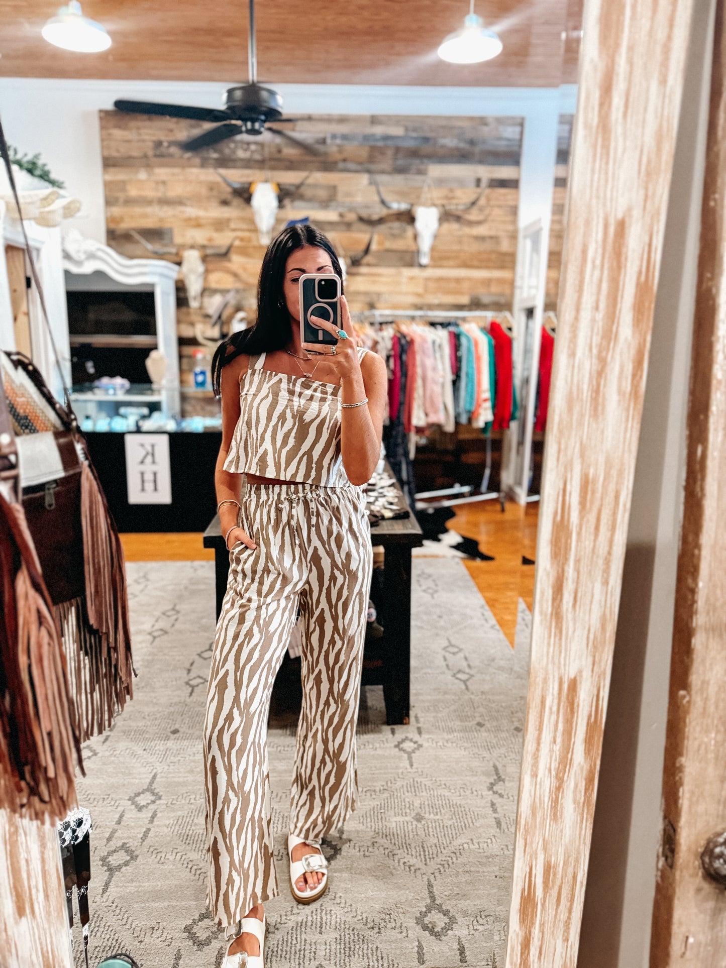 Mocha Zebra Flowy Wide Leg Pants