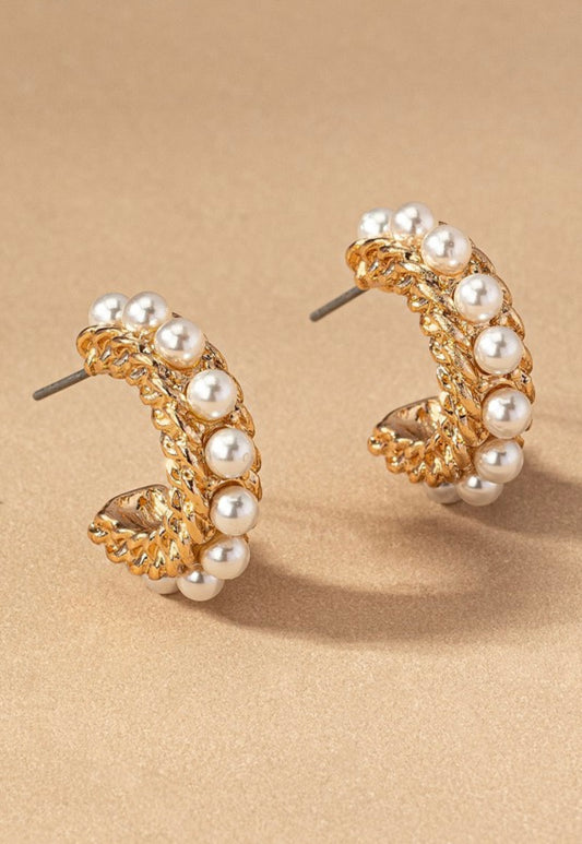 Chunky Gold Pearl Hoops