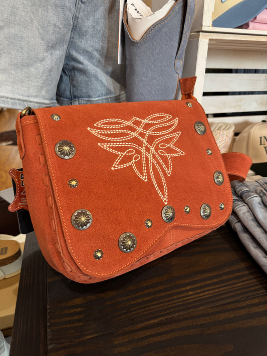 Rich Clay Suede Boot Stitch Purse