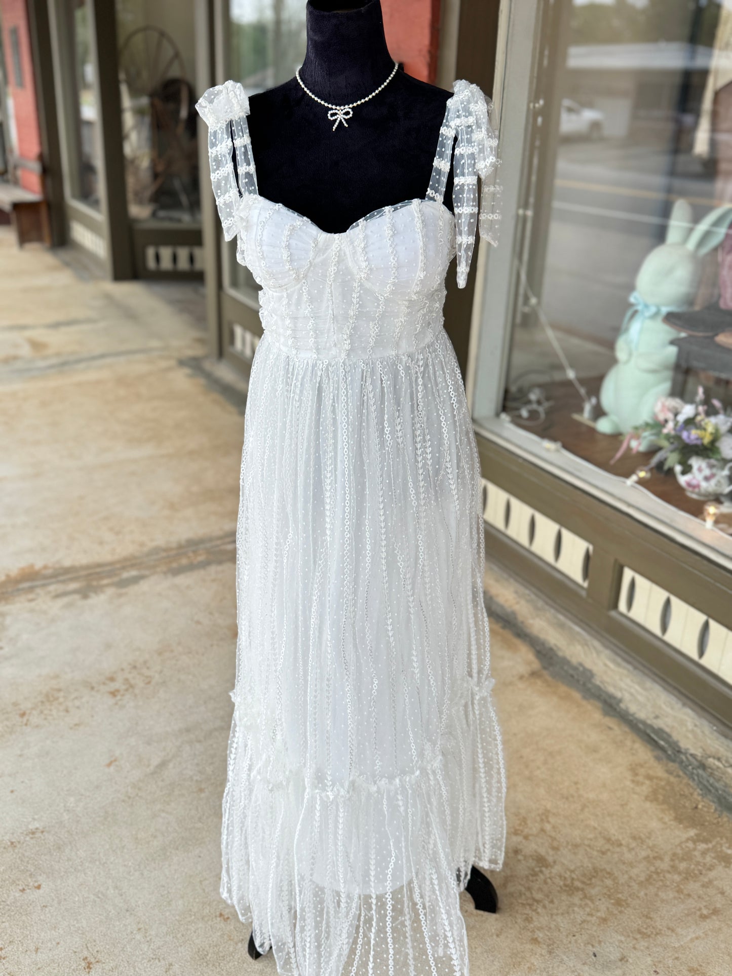 Ivory Dot Bow Tying Dress