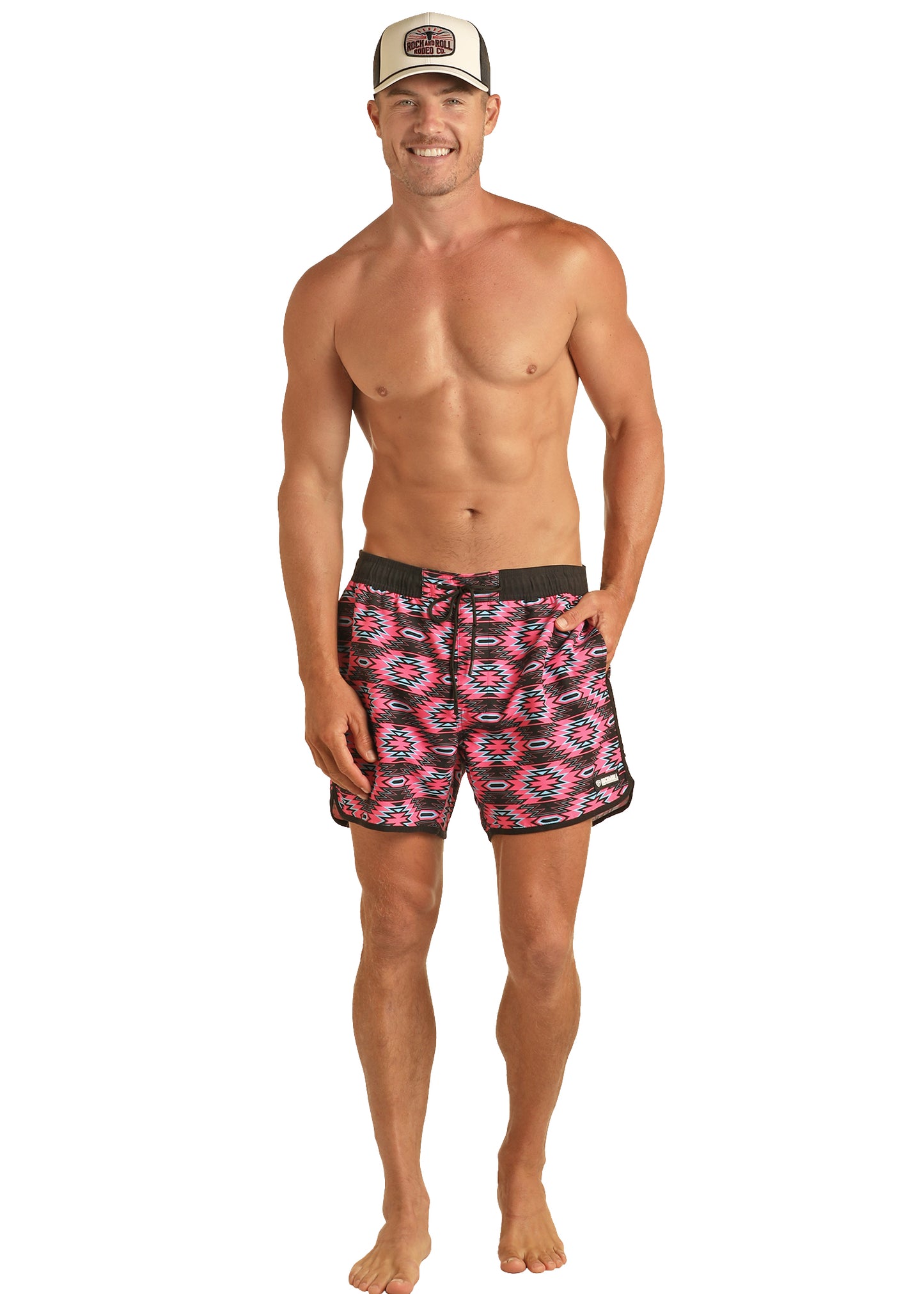 Pink Aztec Swim Trunks