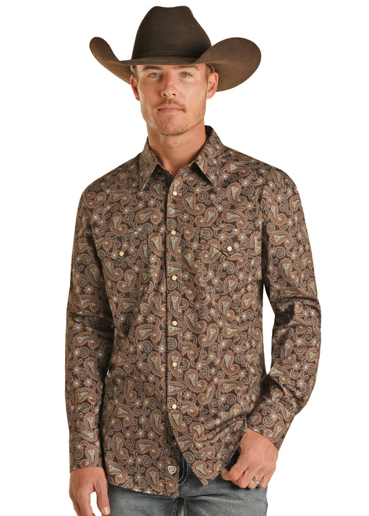 R&R Brown Paisley Pearl Snap