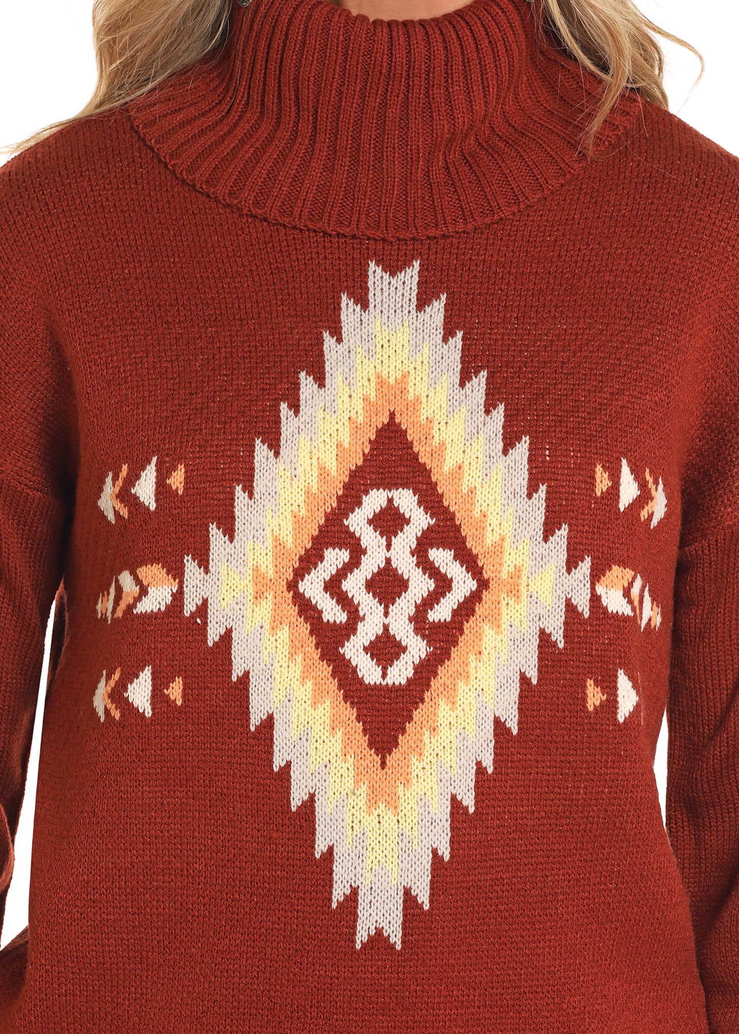 Brick Aztec Turtleneck Sweater