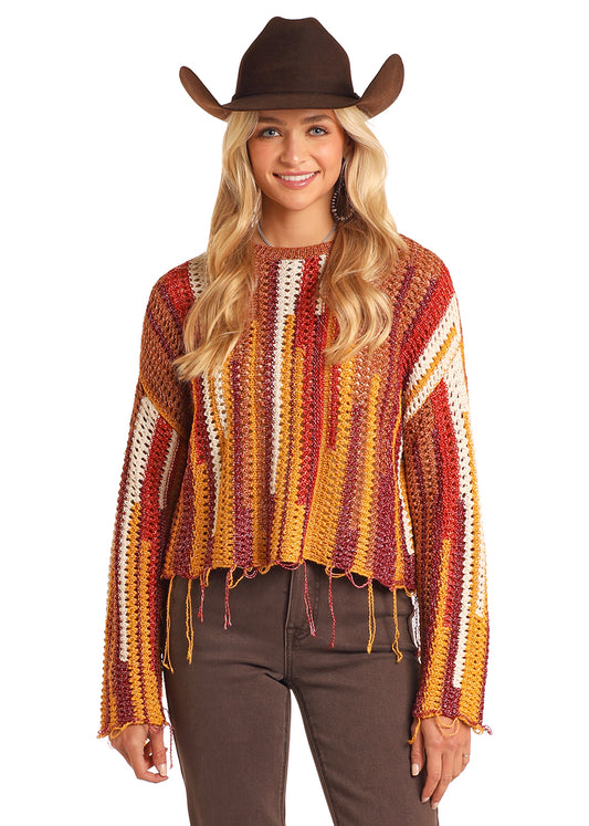 Fall Stripe Open Knit Sweater