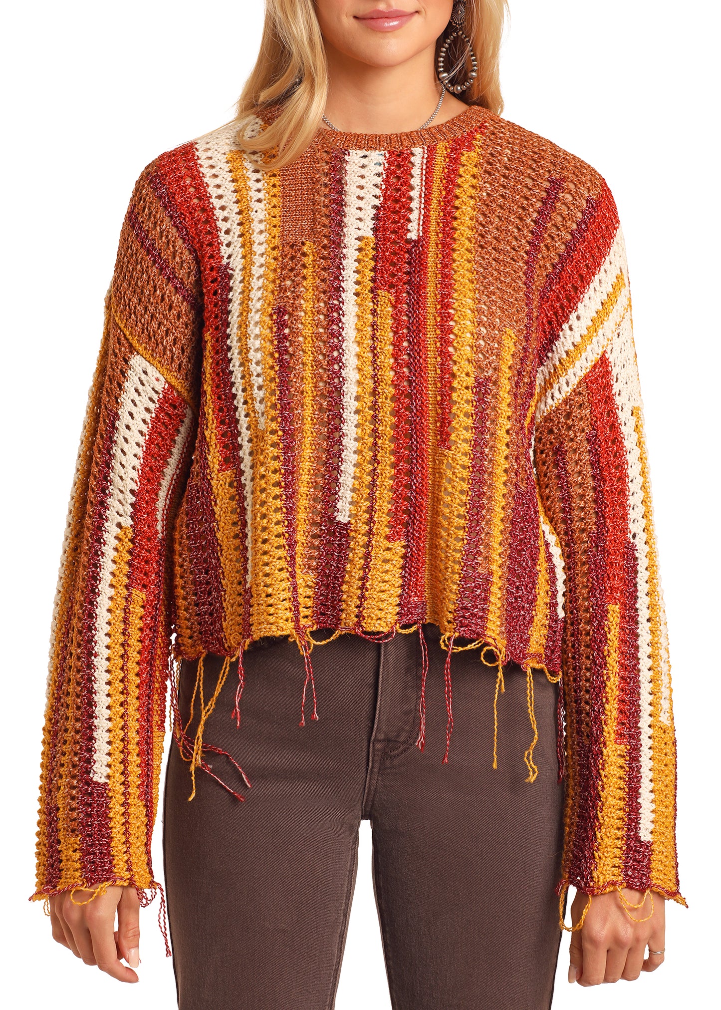 Fall Stripe Open Knit Sweater