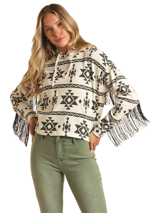 R&R Aztec Fringe Hoodie