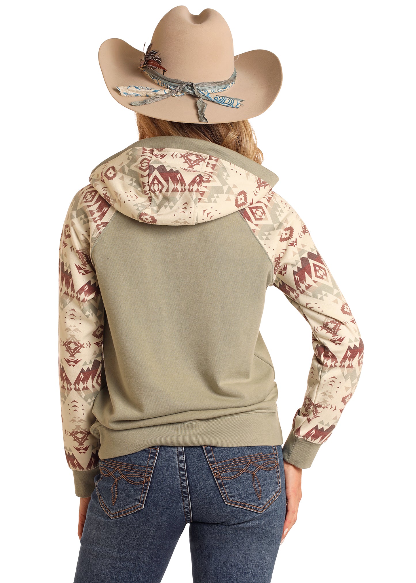 R&R Sage Aztec Contrast Hoodie