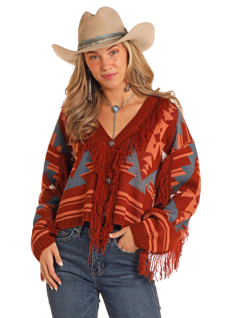 Aztec Thread Fringe Cardigan