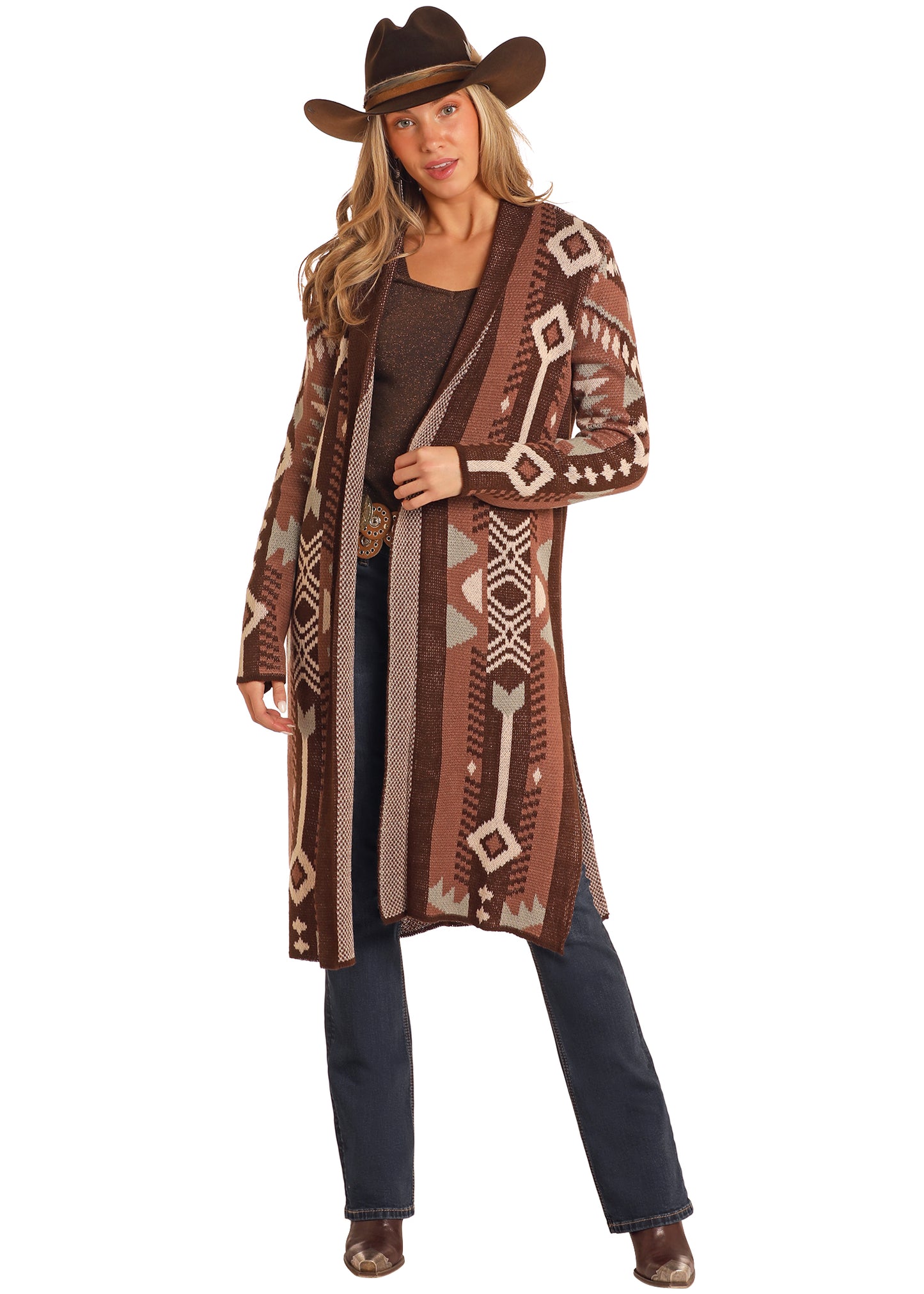 Chocolate & Sage Aztec Duster