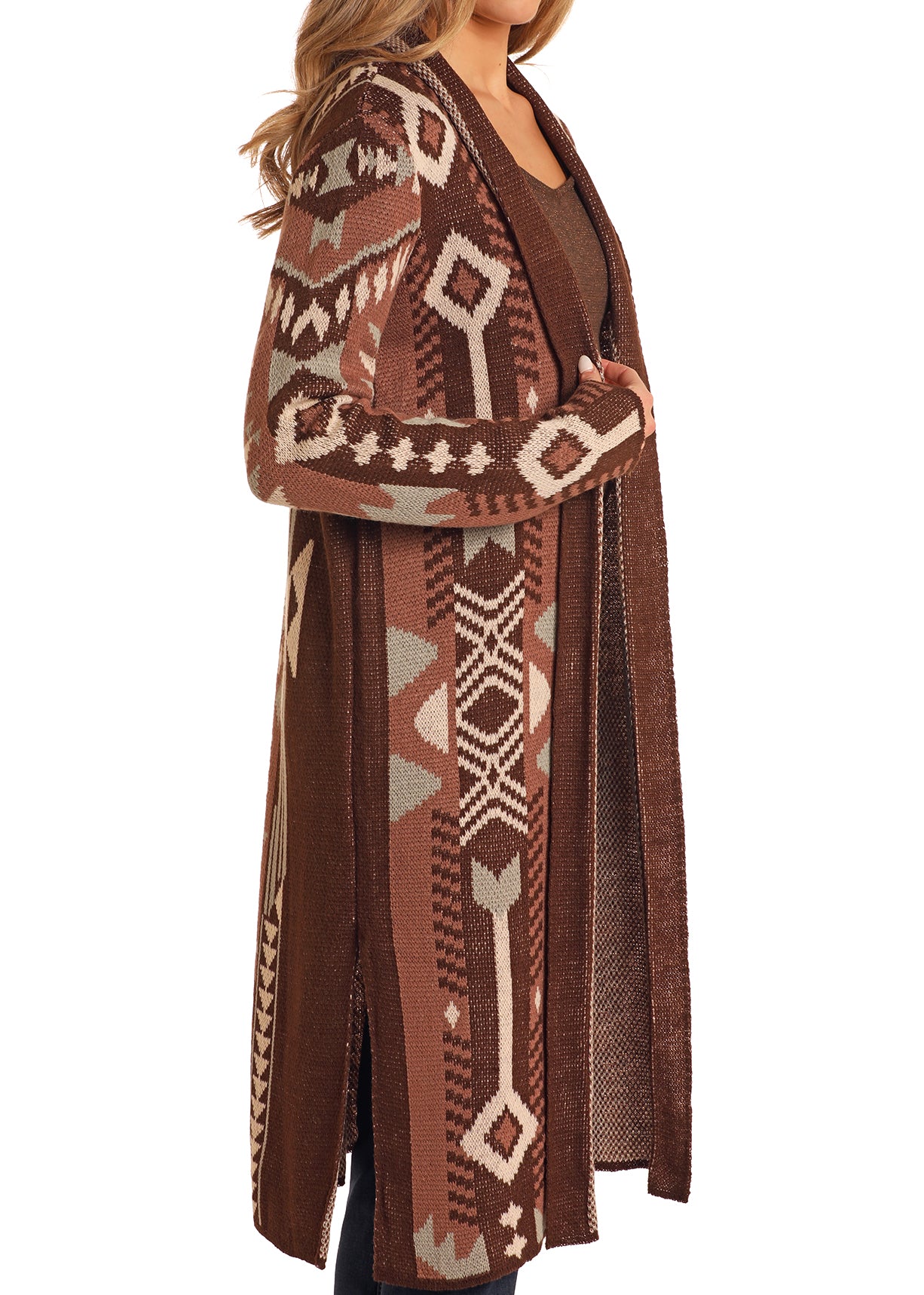 Chocolate & Sage Aztec Duster