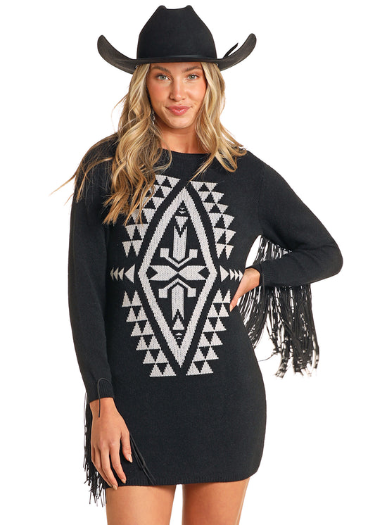 Aspen Fringe Aztec Sweater Dress