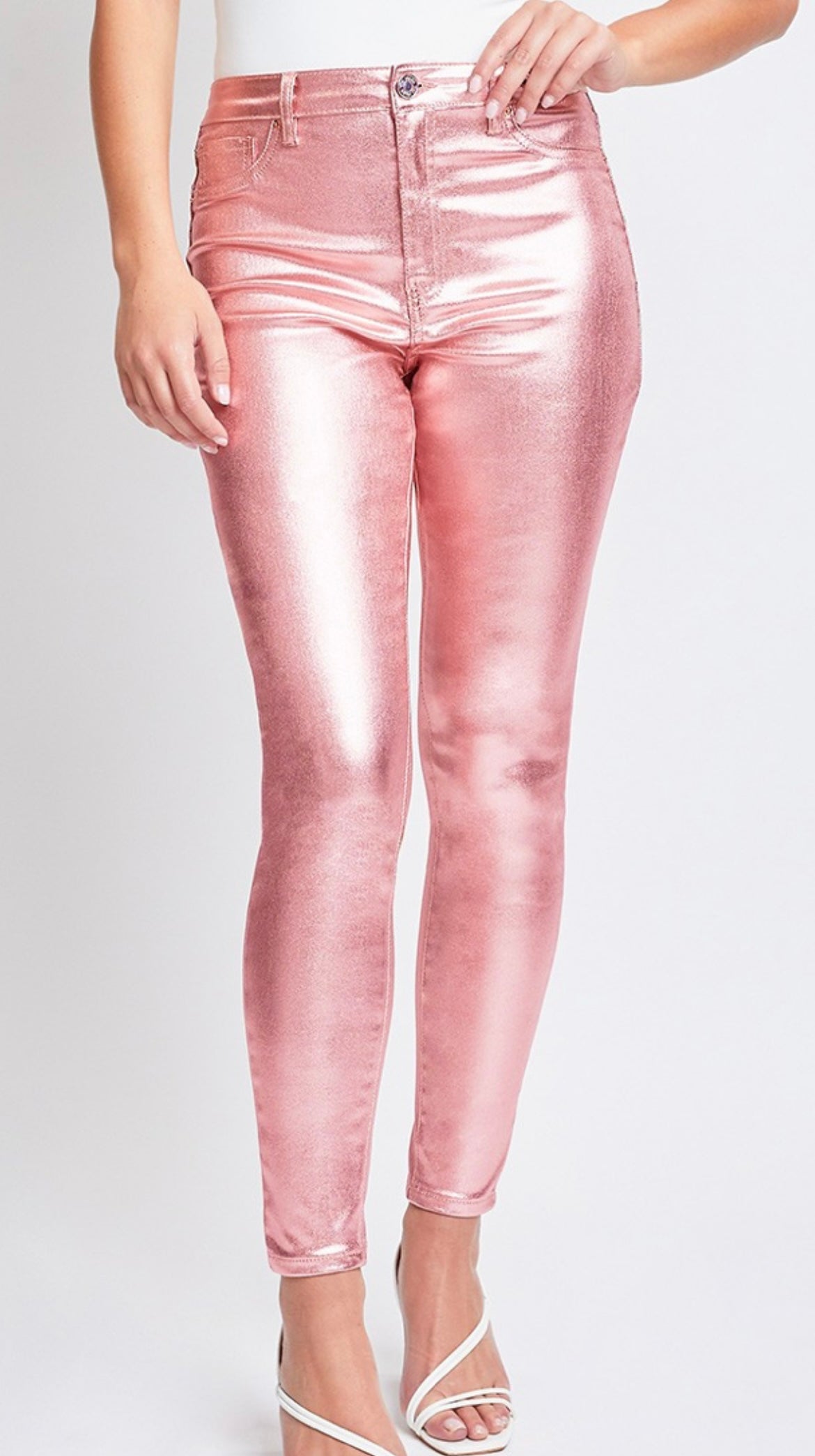 Metallic Pink High Rise Skinny Jean