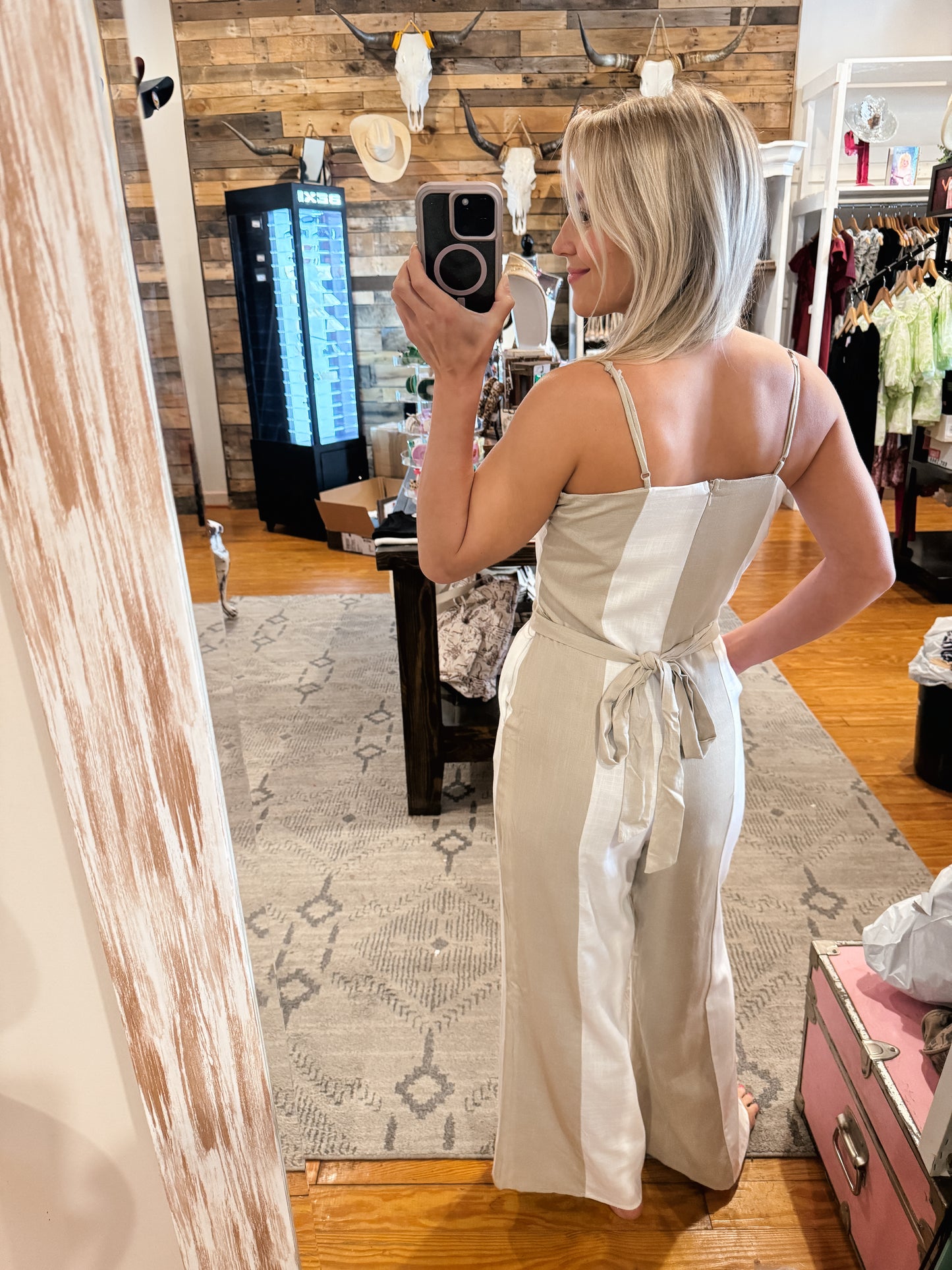 Taupe & White Crop Flare Jumpsuit