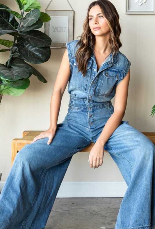 Denim Sleeveless Jumpsuit