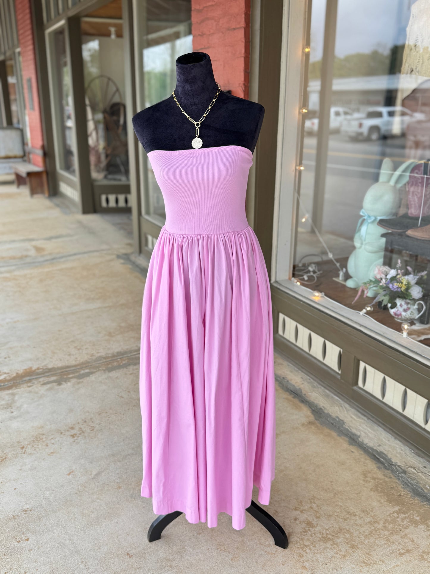 Pink Strapless Midi Dress