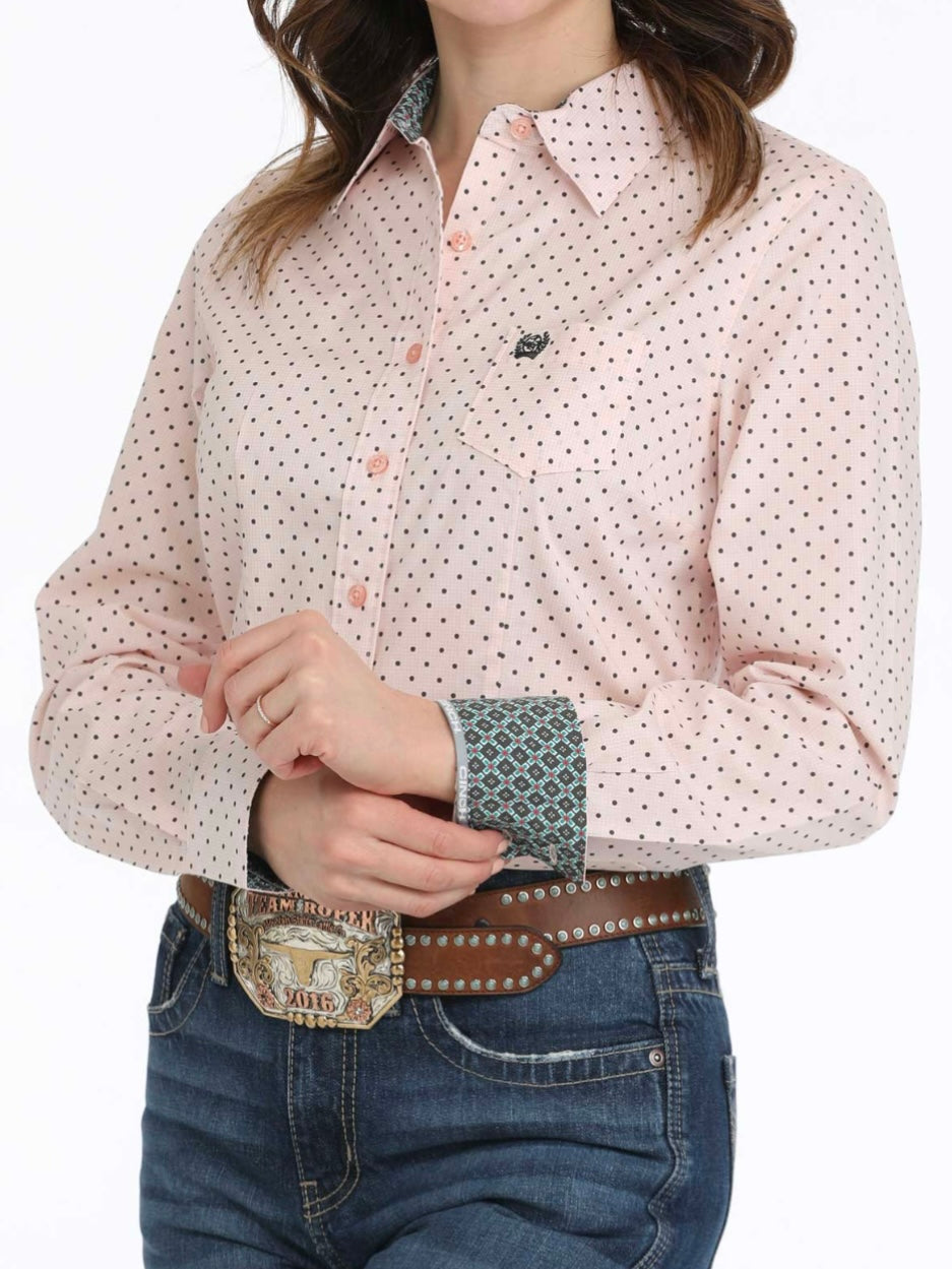 Cinch Pink Dot Button Down