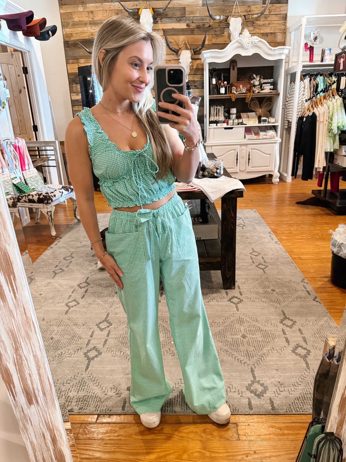 Kelly Green Gingham Pants