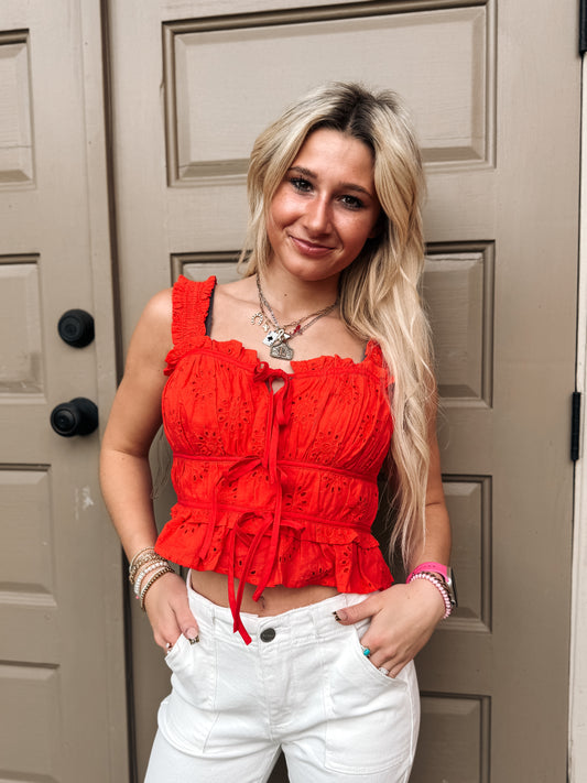 Sunset Red Eyelet Tank