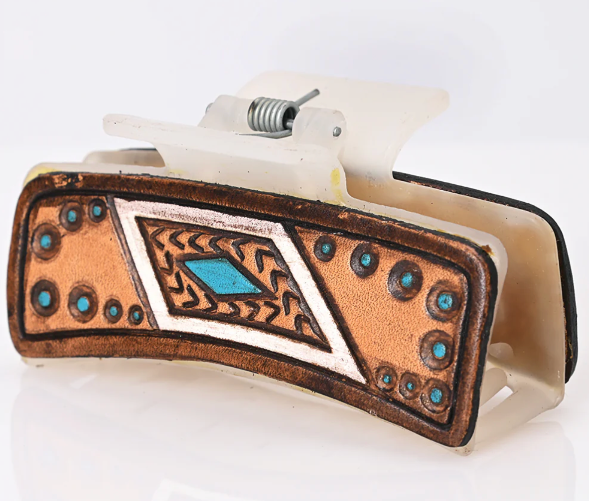 Diamond Tooled Leather Claw Clip