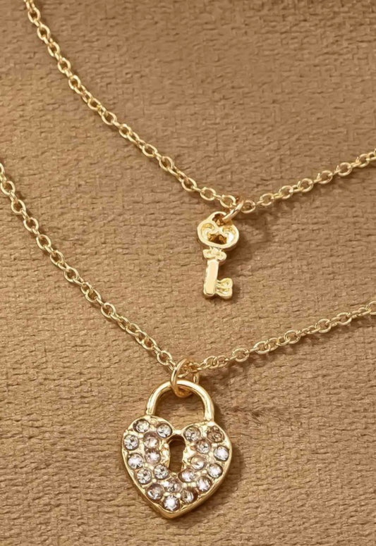 Lock & Key Heart Layered Necklaces