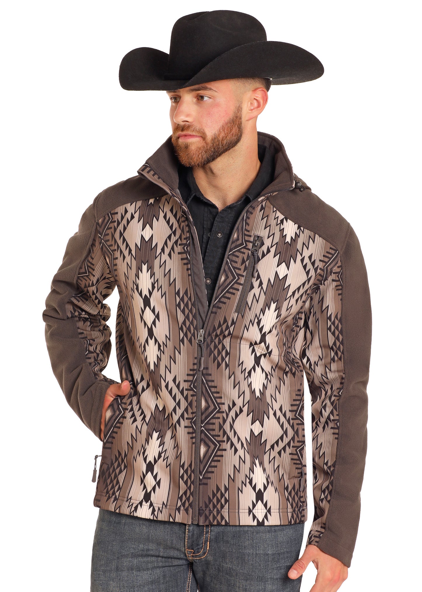 R&R Brown Aztec Soft Shell Jacket