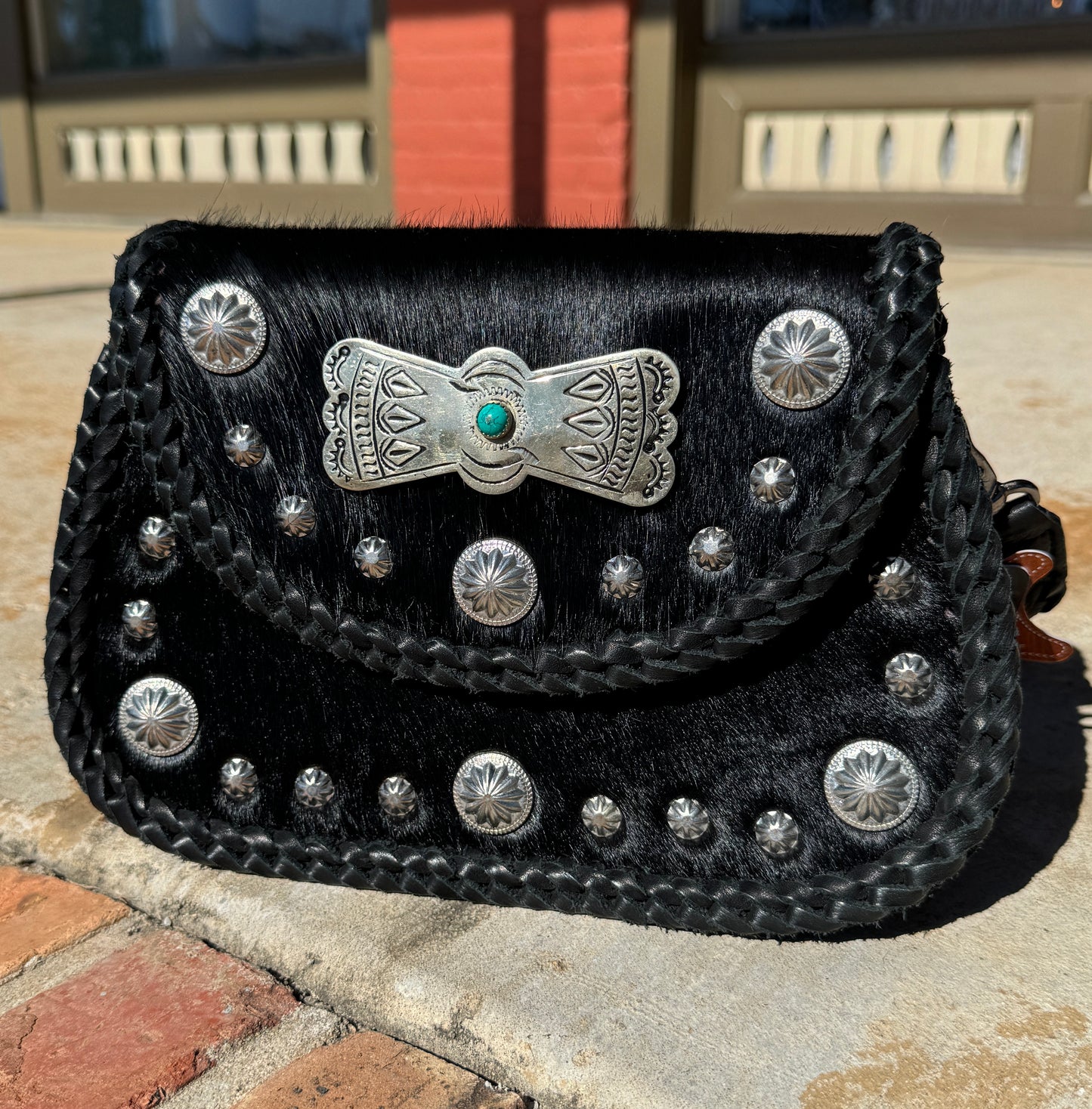 Black Cowhide Silver Bow Tie Purse