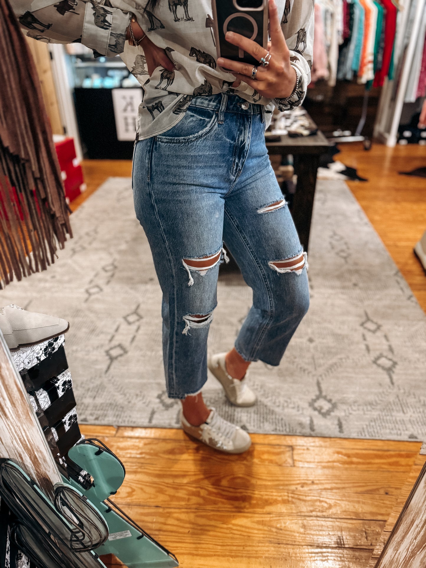 Vervet Distressed Straight Crop Denim