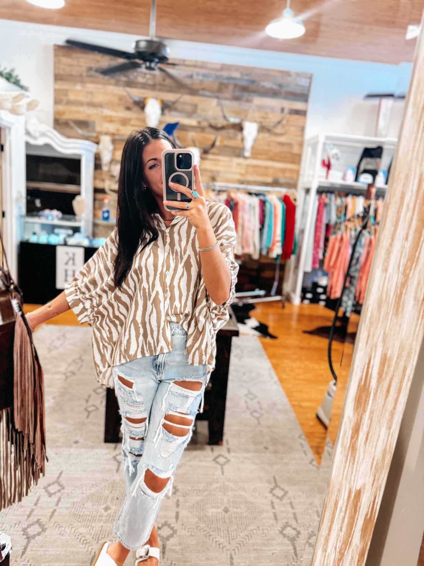 Mocha Zebra Oversized Button Down