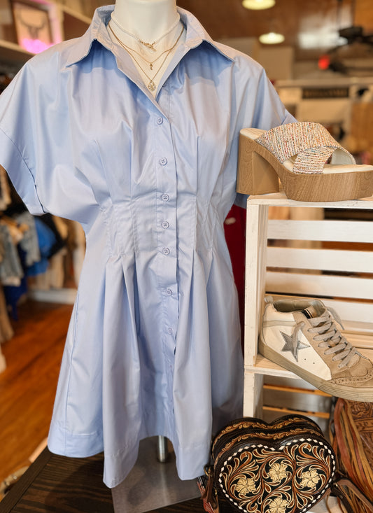 Light Blue Pleated Dress