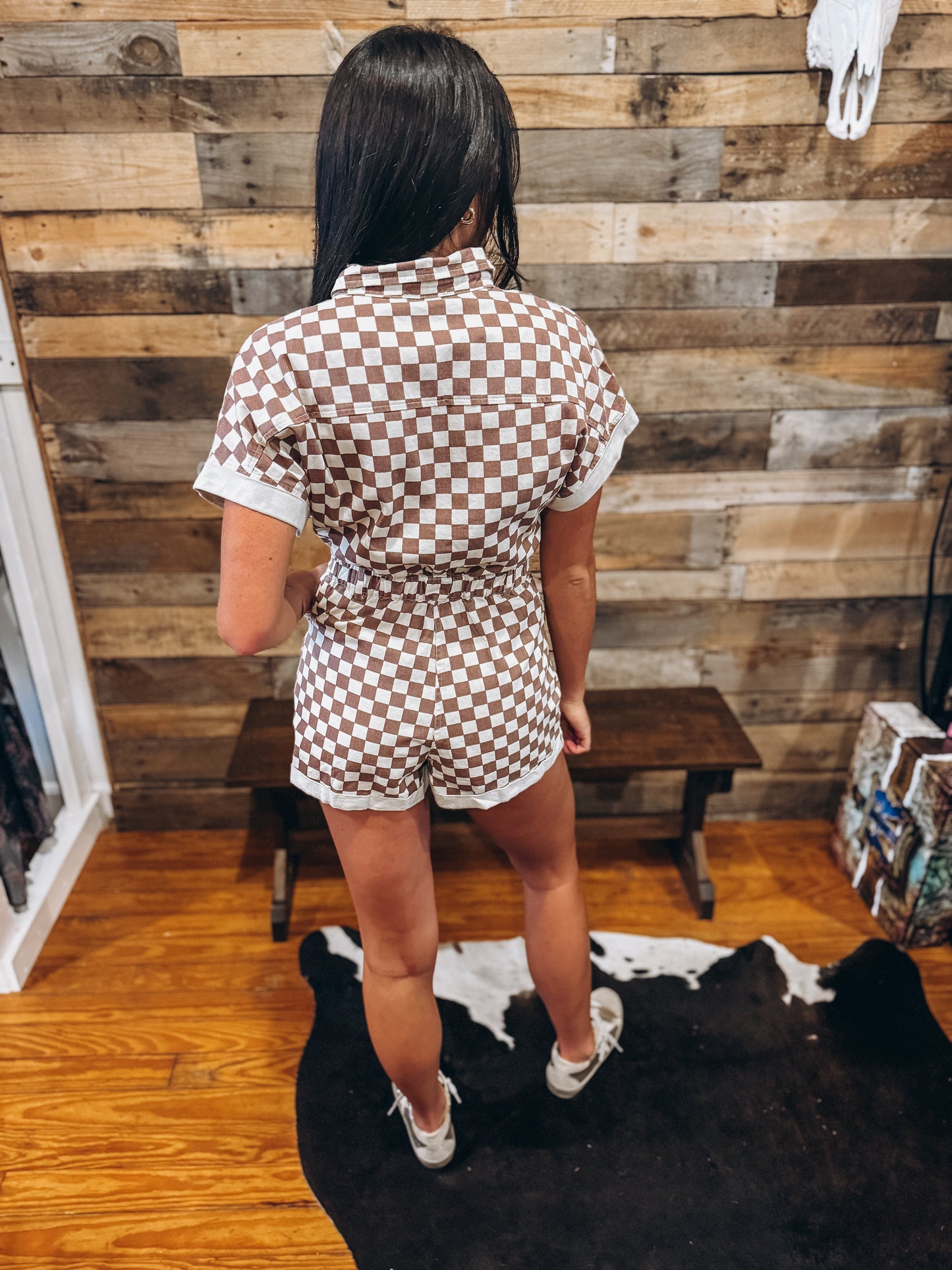 Faded Maroon Checkered Romper