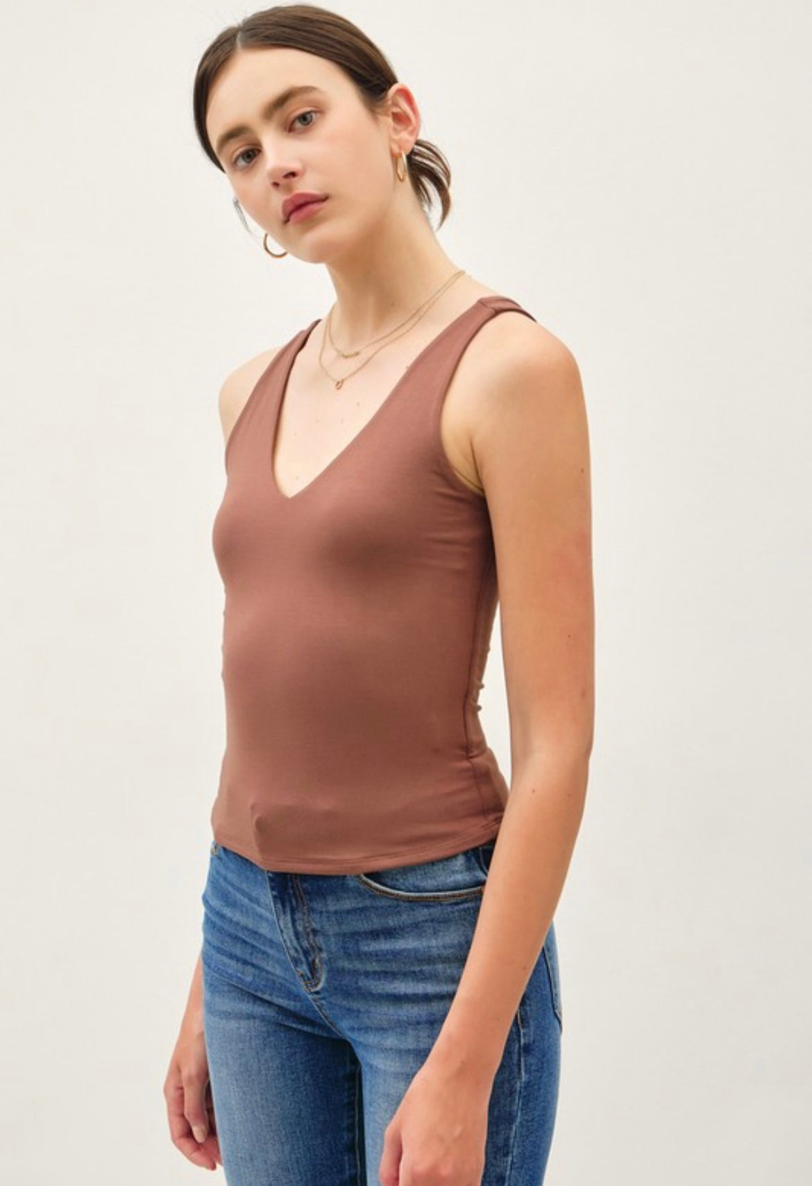 Chocolate Classic V Neck Jersey Tank