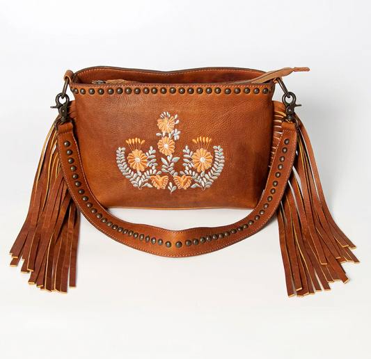 Floral Embroidered Leather Purse