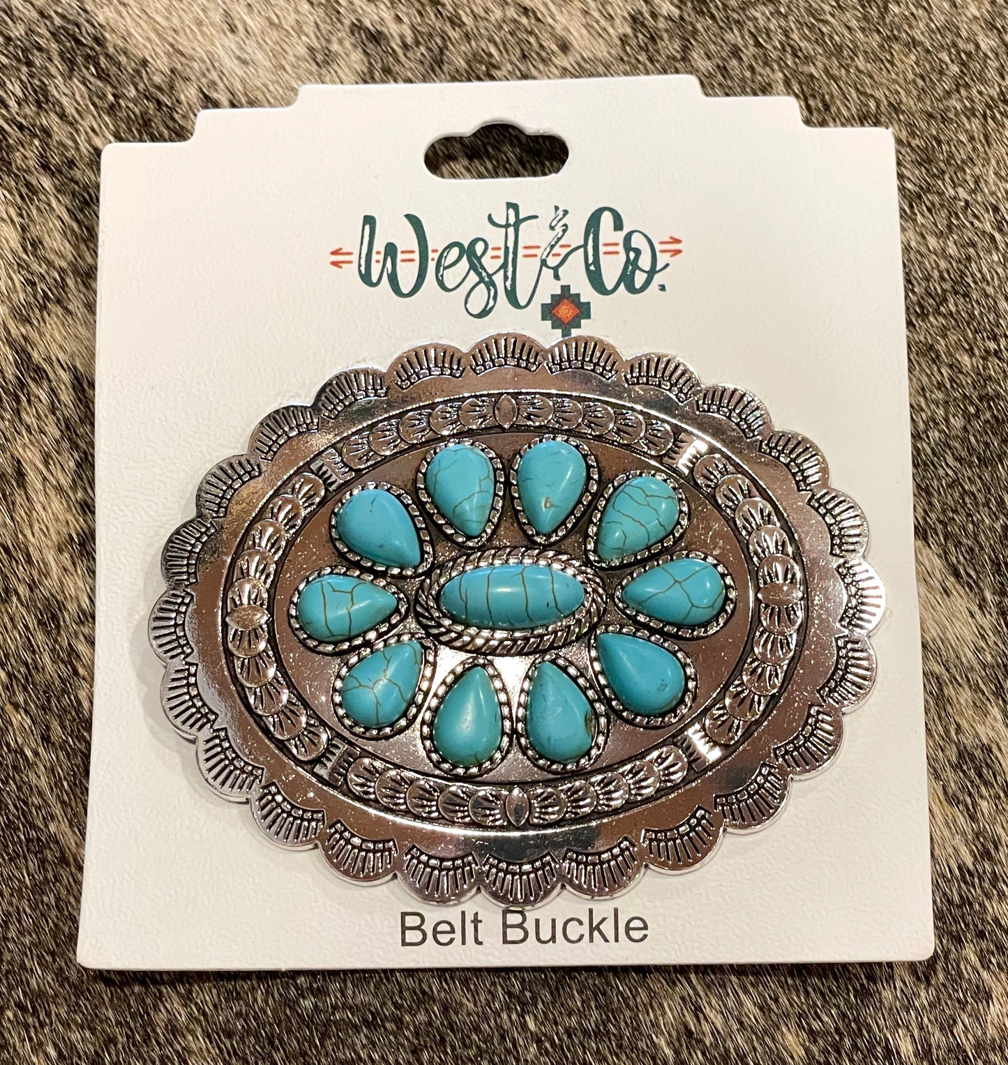 Turquoise Flower Oval Buckle
