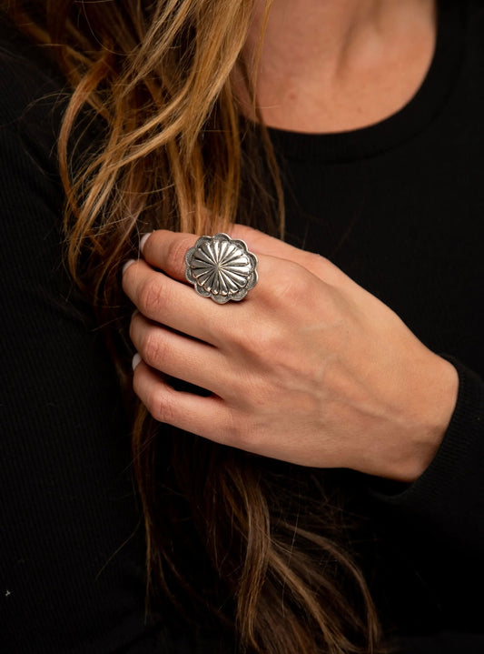 Large Silver Adjustable Concho Ring