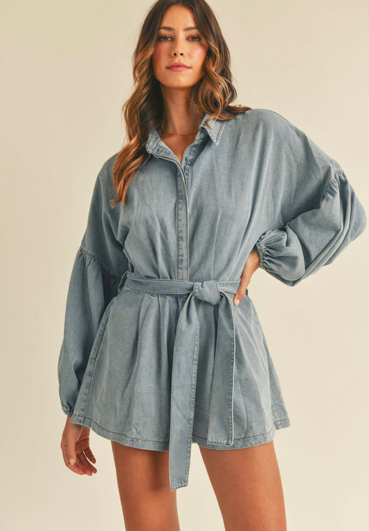 Shyann Denim Balloon Sleeve Romper