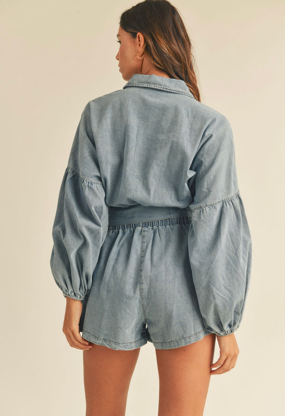 Shyann Denim Balloon Sleeve Romper